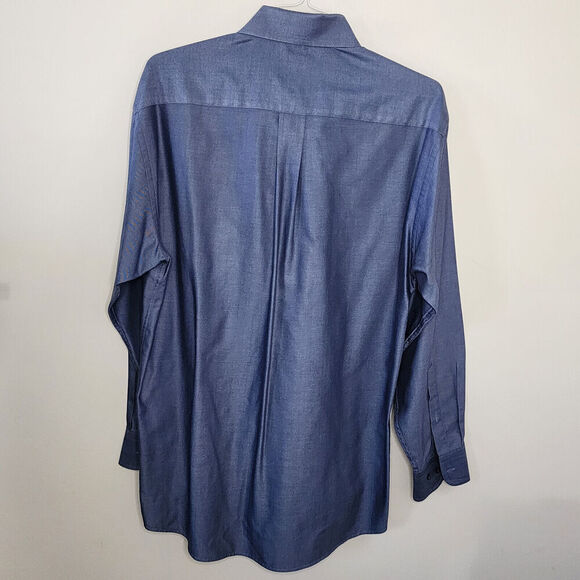 Jos A Bank Mens Blue Cotton Button Down Shirt Solid Long Sleeve Medium - Picture 3 of 5